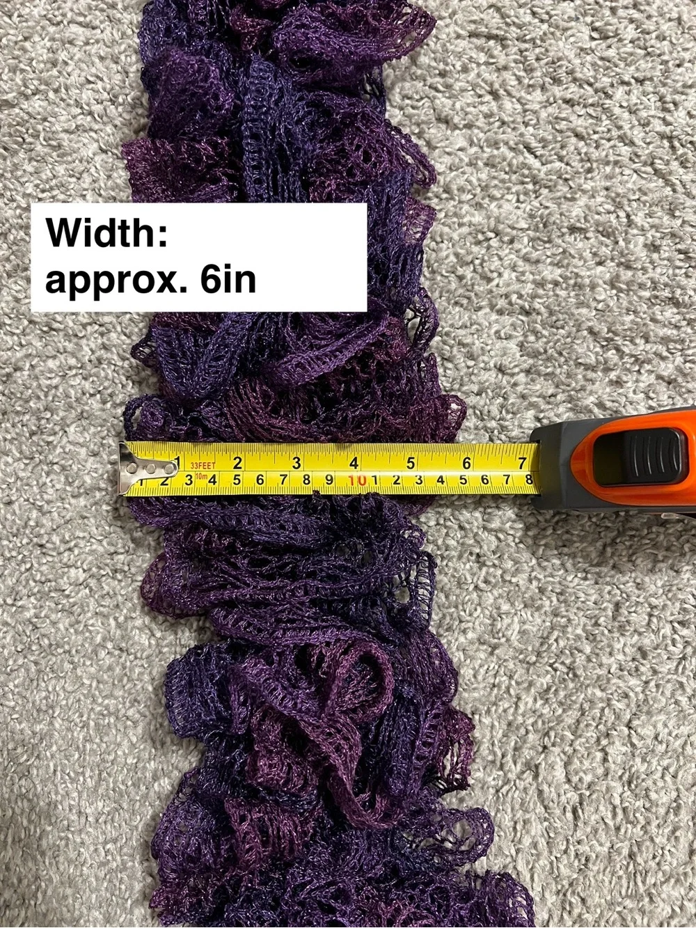 Handmade Hand Knitted Ruffled Amethyst Purple Mesh Sashay Yarn Scarf